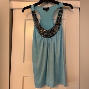 Iz Byer Light Blue Beaded Tank Top